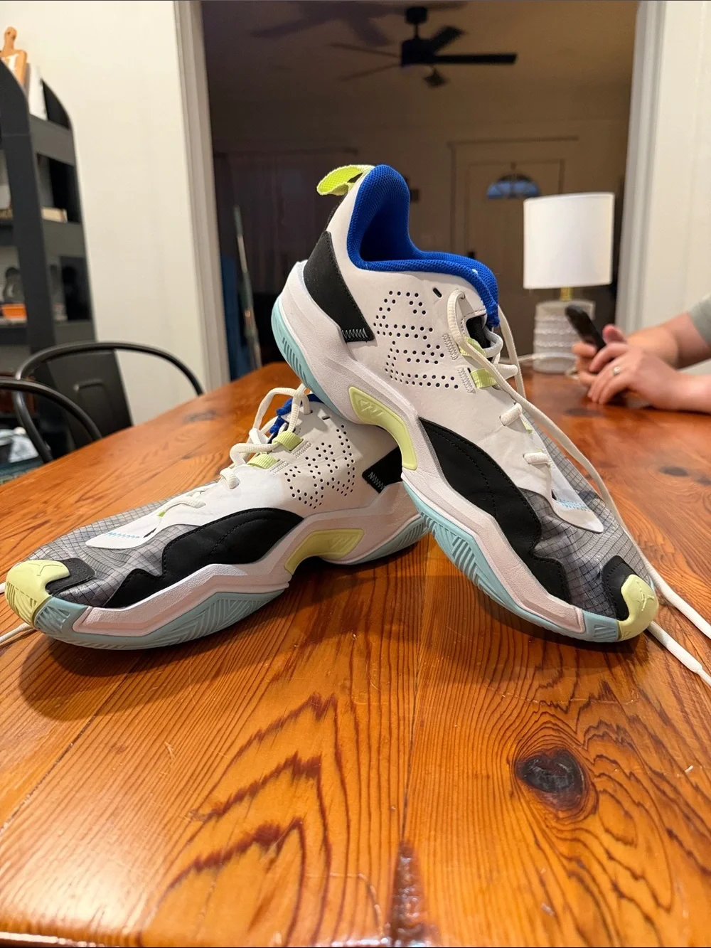 Jordan Men's Athletic Sneakers in White, Black, Blue & Lime